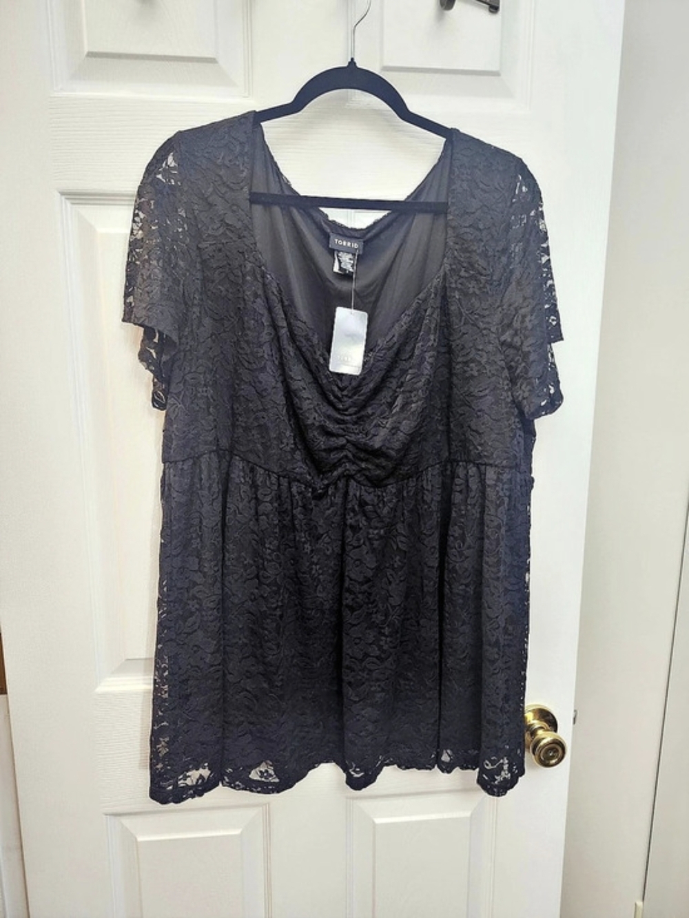 Torrid Black Lace Ruched Babydoll Blouse Mini Dress, Torrid 3 = 3X